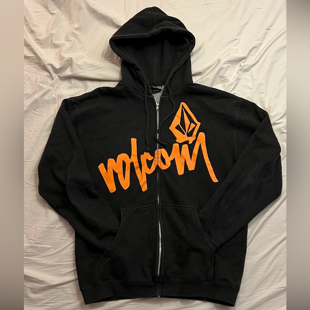 Vintage Volcom Black Full Zip with Vibrant Orange Logo
